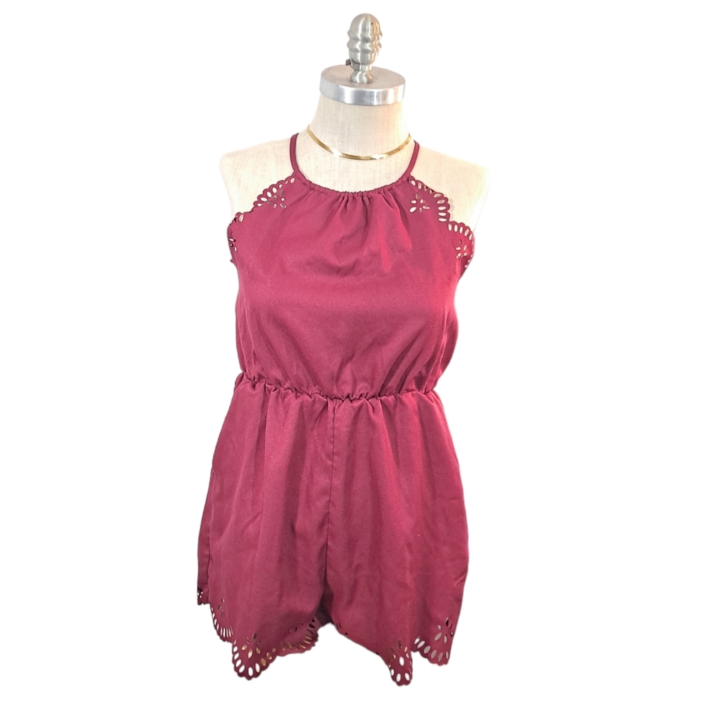 Shein Red Wine Scalloped Romper Size Large